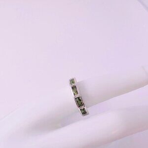 Moldavite Half Eternity Band Ring Platinum Over Sterling Silver Size 7